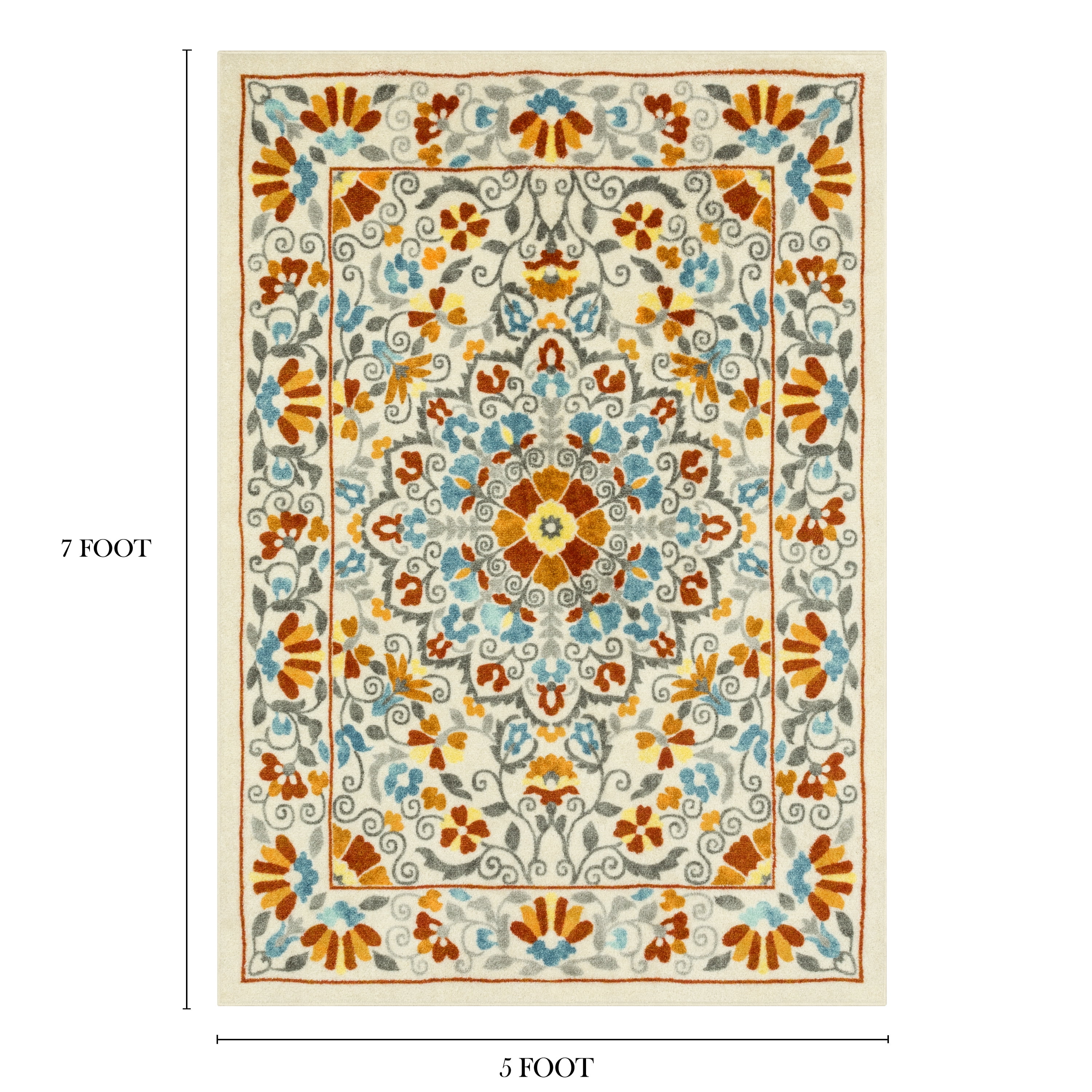 Mainstays Bright Persian Medallion Multicolor Indoor Area Rug, 5'x7'