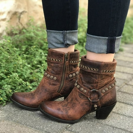 

Qepwscx Women Fashion Shoes Breathable Chunky High Heels Retro Zipper Short Boots
