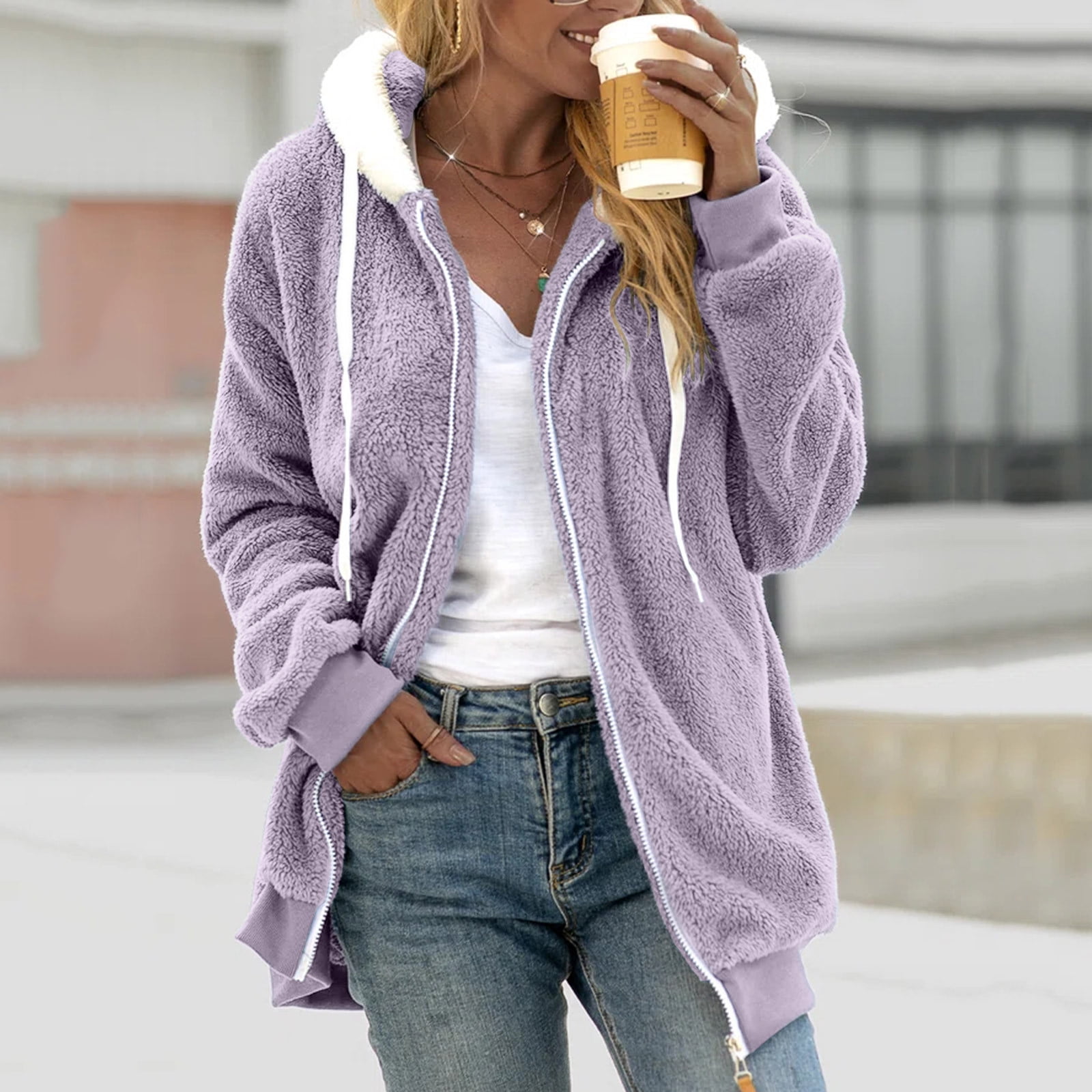 Fluffy cardigan with hood on sale