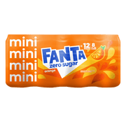 Fanta Zero Sugar Orange Fruit Soda Pop, 8 fl oz, 12 Pack Aluminum Cans