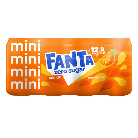 Fanta Zero Sugar Orange Fruit Soda Pop, 8 fl oz, 12 Pack Aluminum Cans
