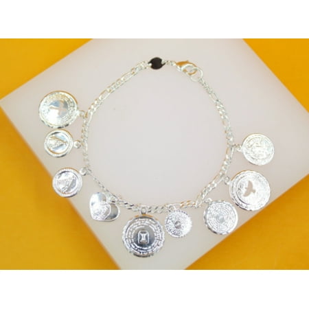 18K Rhodium Filled Coin Dangle Bracelet (I410A)