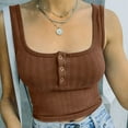 thumbnail image 5 of JGGSPWM Womens Scoop Henley Neck Crop Tank Tops Summer Ribbed Fitted SSleeveless Cropped Shirt Camisole Brown XL, 5 of 9