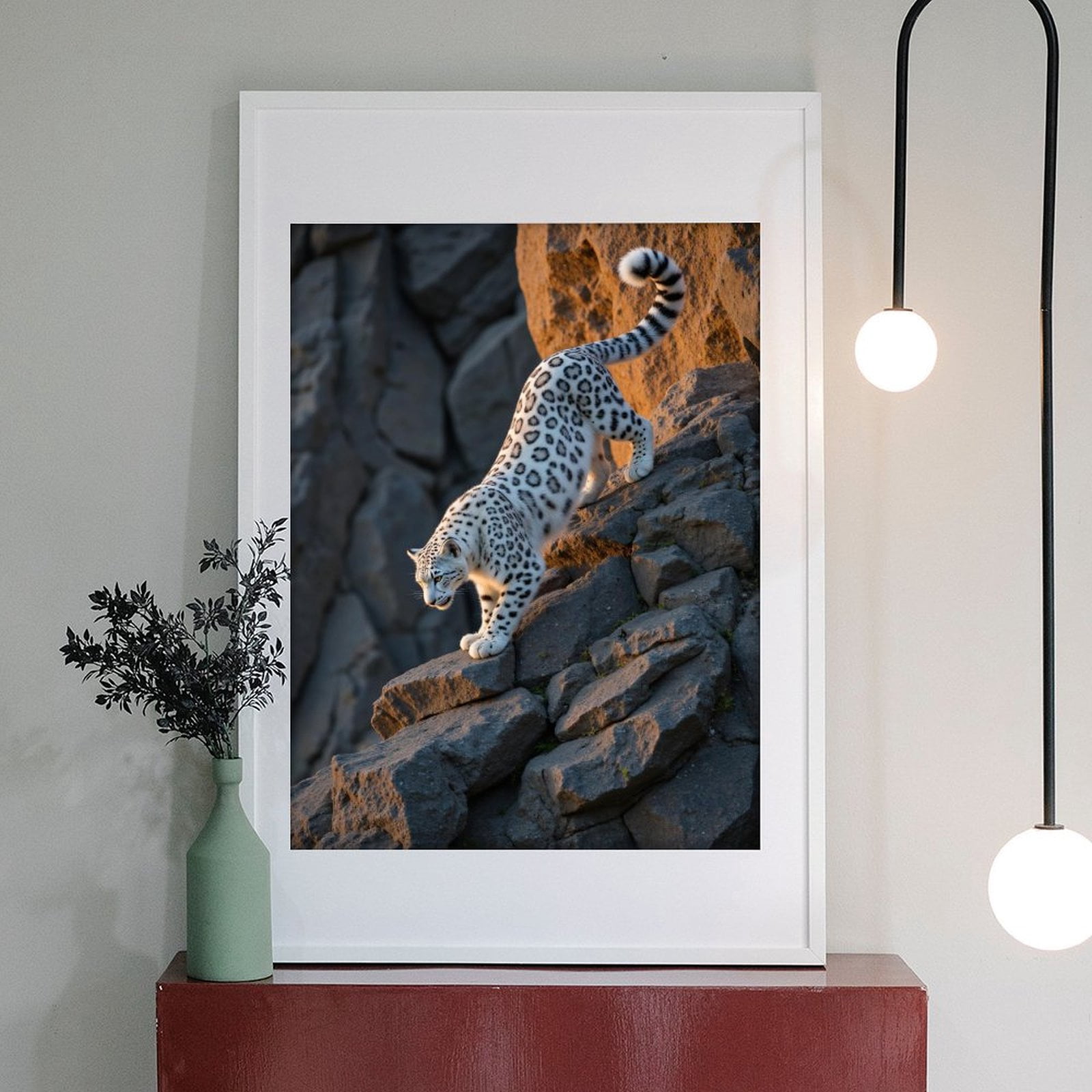 Diamond Art Kit for Adults, Snow Leopard Stepping Down Rocks Diamond Painting for Adults Beginners, DIY Diamond Art Painting Kits, 5D Diamond Painting Crafts for Home Decor 12x16 Frameless