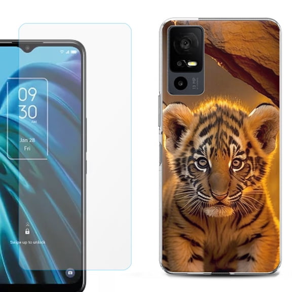 OneToughShield ® for TCL 40 XE 5G Shockproof Fashion Phone Case, with Tempered Glass Screen Protector - Tiger Cub