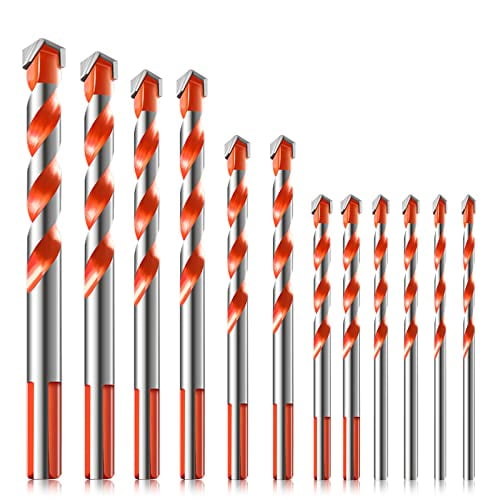 12 Pcs Masonry Drill Bits for Concrete,3mm - 12mm Ultimate Drill Bits,Professional Ceramic Tile Drill Bit,Metric Drill Bits for Concrete/Glass/Brick/Plastic/Cement/Wood/Tile (Orange)
