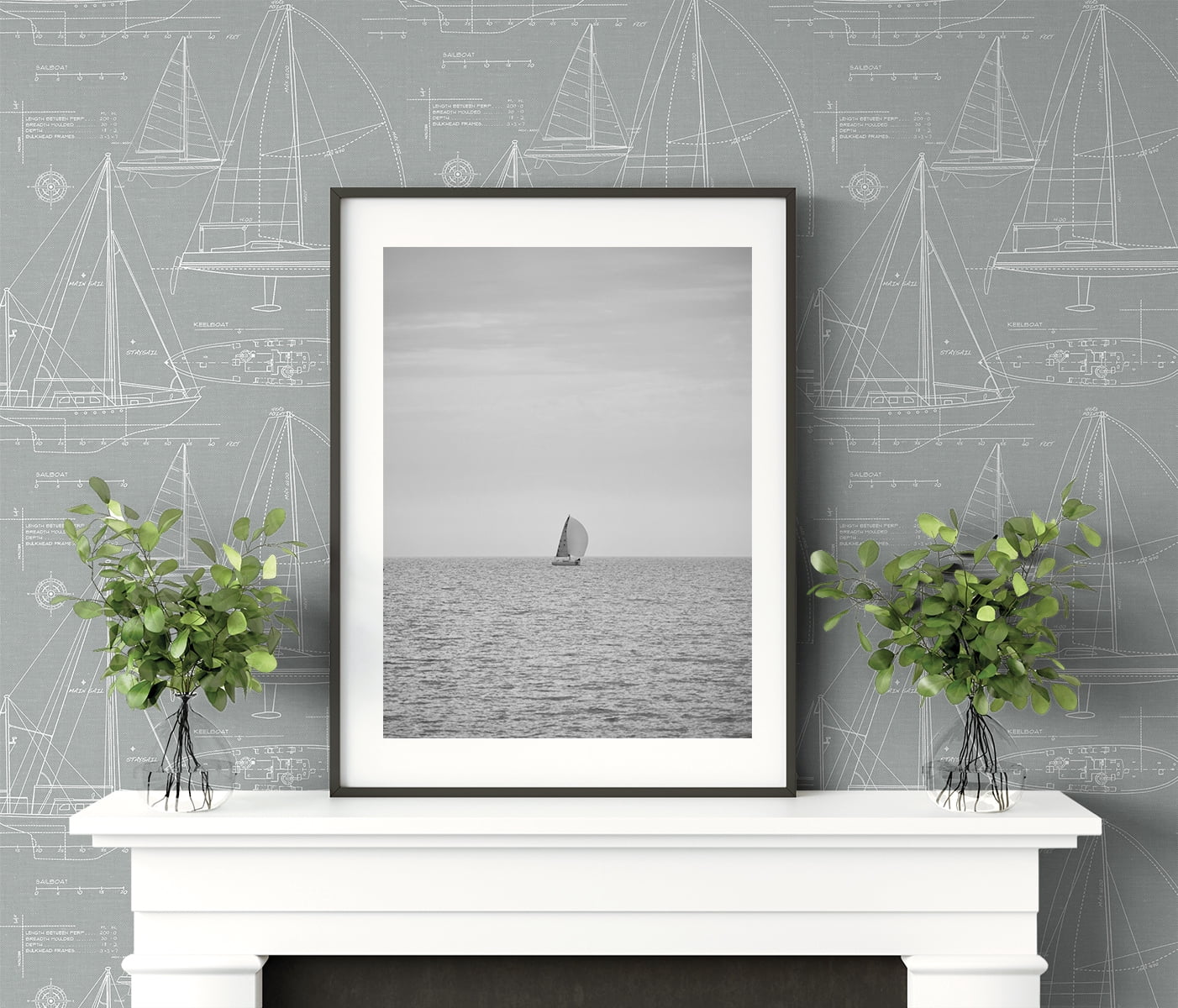 NextWall Gray Yacht Club Peel and Stick Wallpaper