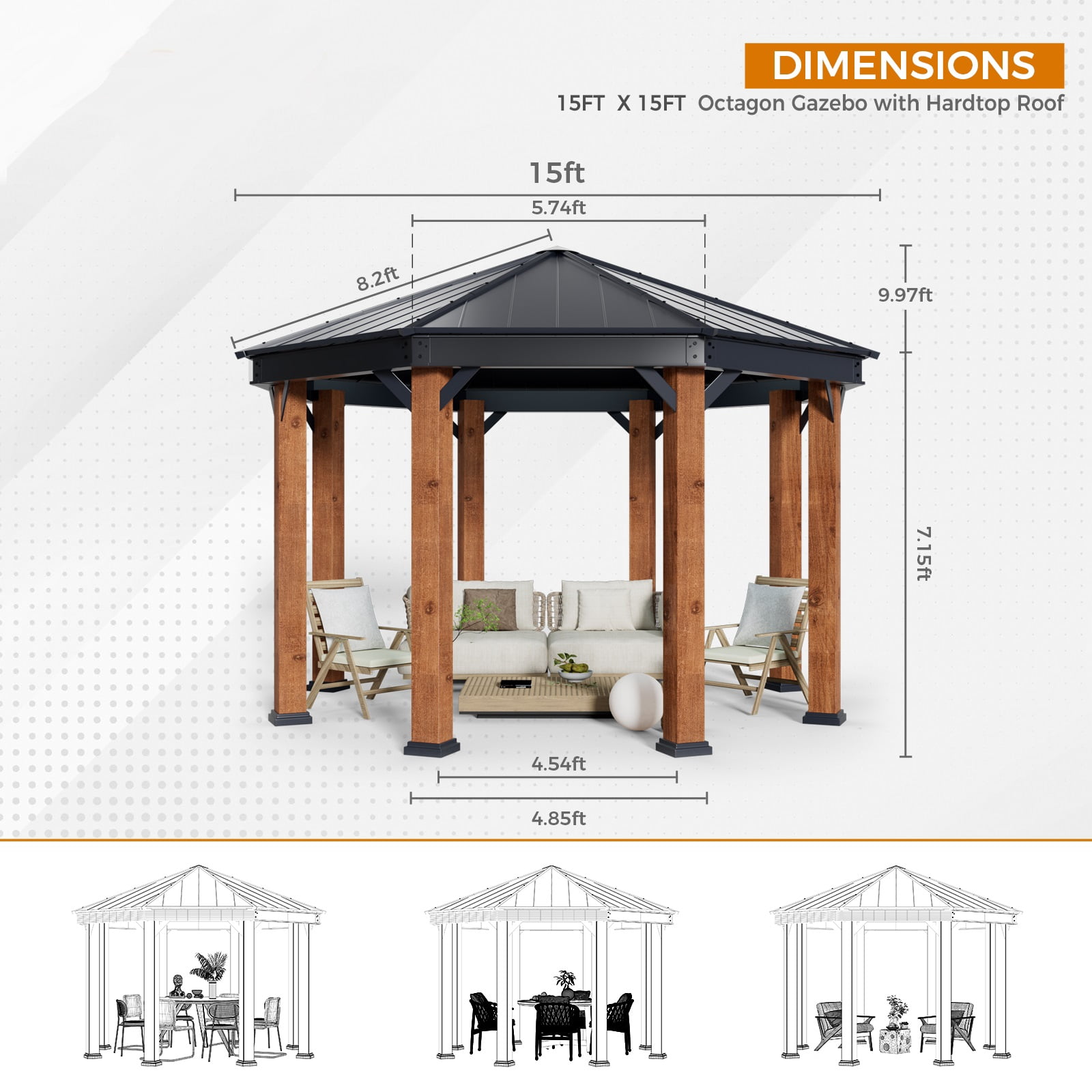 Mellcom 15' x 15' Hardtop Gazebo, Outdoor Aluminum Philippines | Ubuy