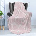 thumbnail image 4 of Damask Soft Flannel Fleece Throw Blanket, Damask Pattern Royal Motif Baby Pink Floral Design Victorian Fashioned Print, Cozy Plush for Indoor and Outdoor Use, 60" x 80", Pink and White, by Ambesonne, 4 of 5