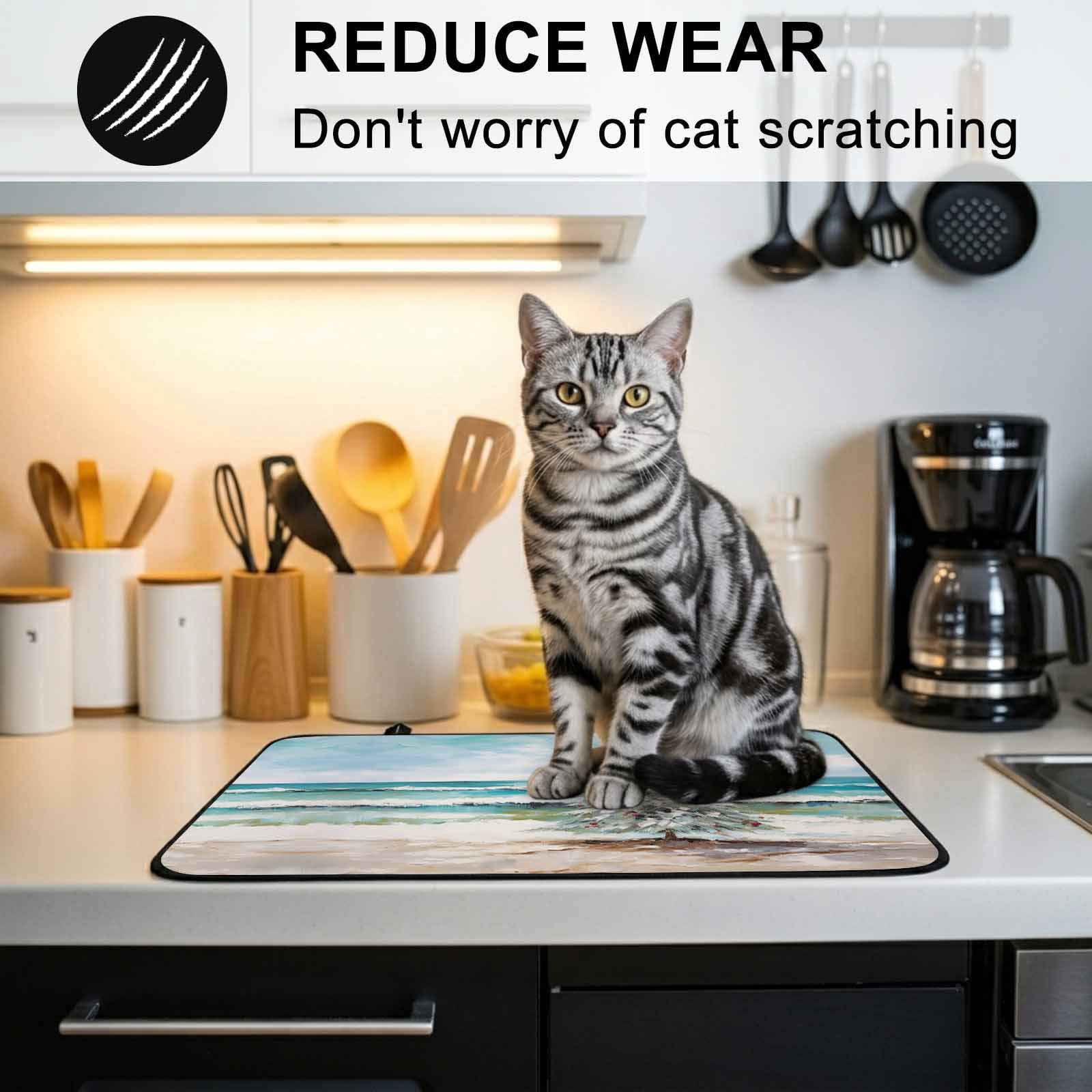 Coastal Christmas Tree Stove Top Cover for Electric Stove, Heat-proof & Non Slip Glass Top Stove Cover Protector, Modern Oil Painting Beach Xmas Tree Kitchen Flat Cooktop Rubber Mat 24x21 Inches
