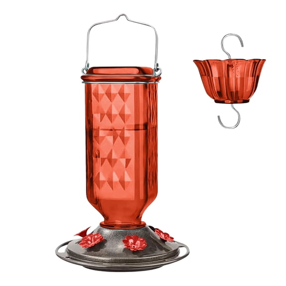 Hummingbird Feeder for Outdoor Hanging, 24 Ounces, 6 Feeding Ports, Bird Nectar Feeder for Garden Décor, Ant Moat Included,Red