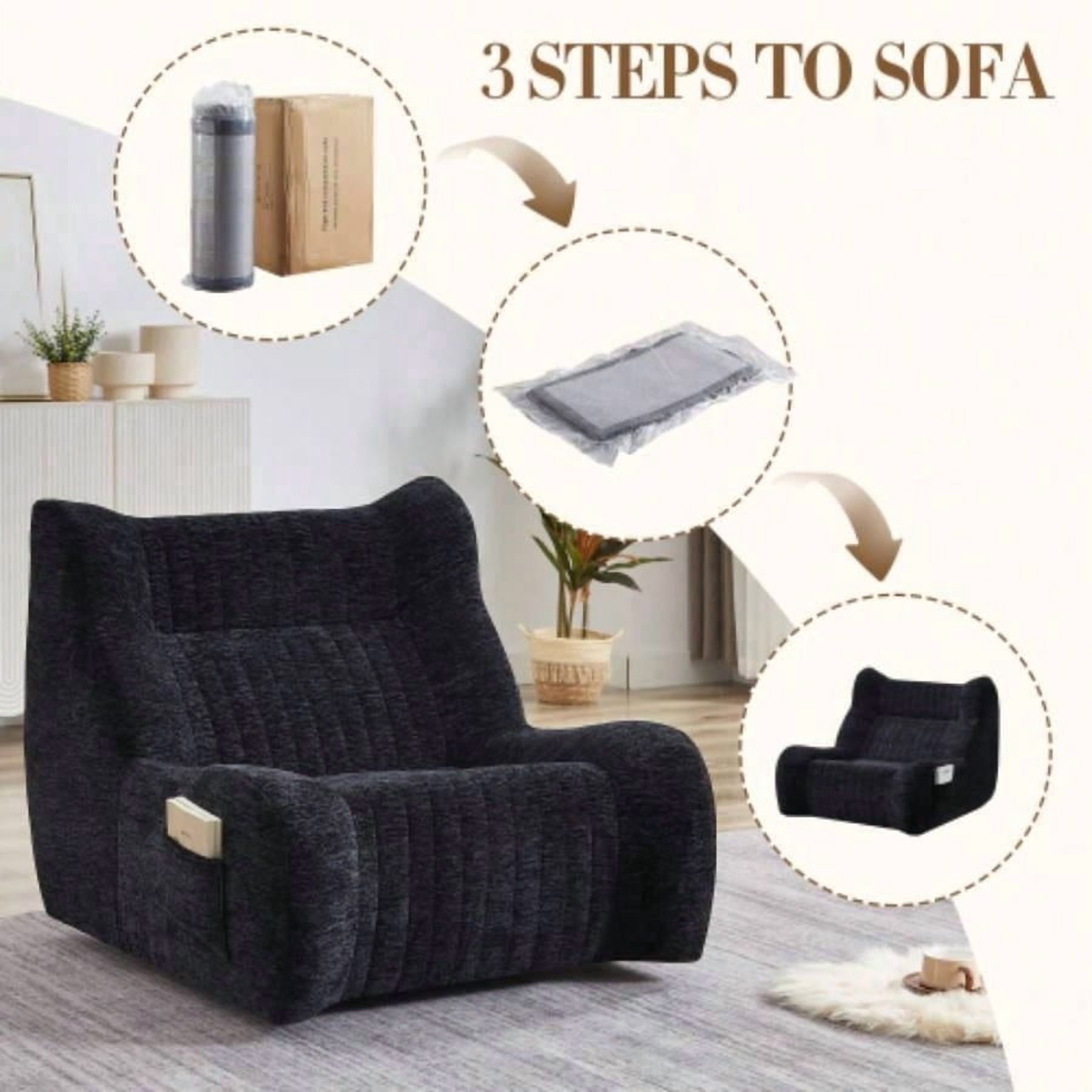 Bean Bag Chair Adults with Armrests - Oversized Comfy Beanbag Lounge Lazy Floor Sofa Accent Chair Living Room, Bedroom Black