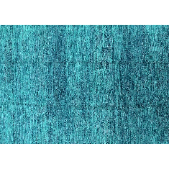 Ahgly Company Machine Washable Indoor Rectangle Oriental Turquoise Blue Industrial Area Rugs, 7' x 9'