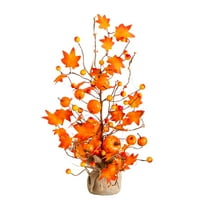 Nearly Natural 18in. Pre-Lit Artificial Maple Tree with Pumpkin Ornaments and 30 LED String Lights in Burlap Wrapped Base