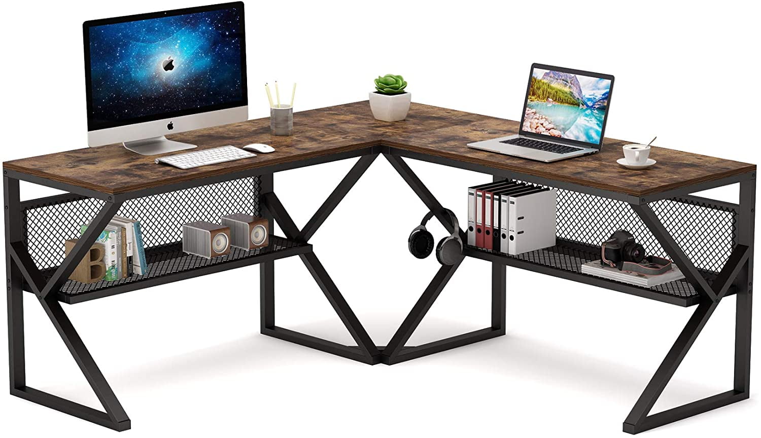 WEIBO Corner L-Shaped Home Office Computer Desk Computer Workstation PC Laptop Table with shelves Effect Home Office Furniture WEIBO Corner L-Shaped Home Office Computer Desk Computer Workstation PC Laptop Table with shelves Effect Home Office Furniture