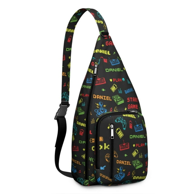 Gaming Controller Print Sling Bag - Cool Retro Joystick Pattern Crossbody Backpack for Gamers, Water-Resistant Shoulder Pack (Colorful Graffiti Design, Lightweight & Durable)