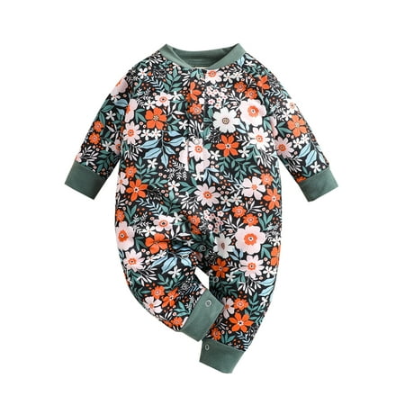 

Newborn Infant Baby Girl Button Floral Print Romper Bodysuit One Piece Jumpsuit Outfits Clothes