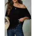 thumbnail image 4 of Women'S Summer Tops Oversized Short Sleeve Shirts Casual Loose Lace Patchwork T-Shirt Outfits Black L, 4 of 6
