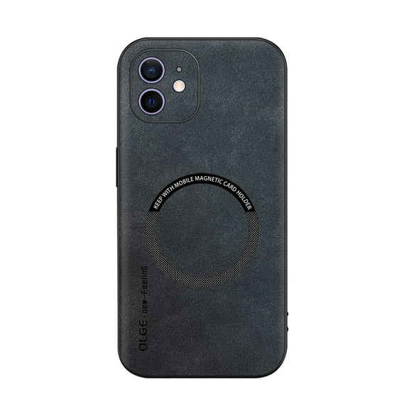 for iPhone 12 PU Leather Case, Vintage Compatible with MagSafe and Wireless Charging Slim Fit-Drop Scratch Resistant Support Magnetic Car Mount Case Cover for iPhone 12, Black