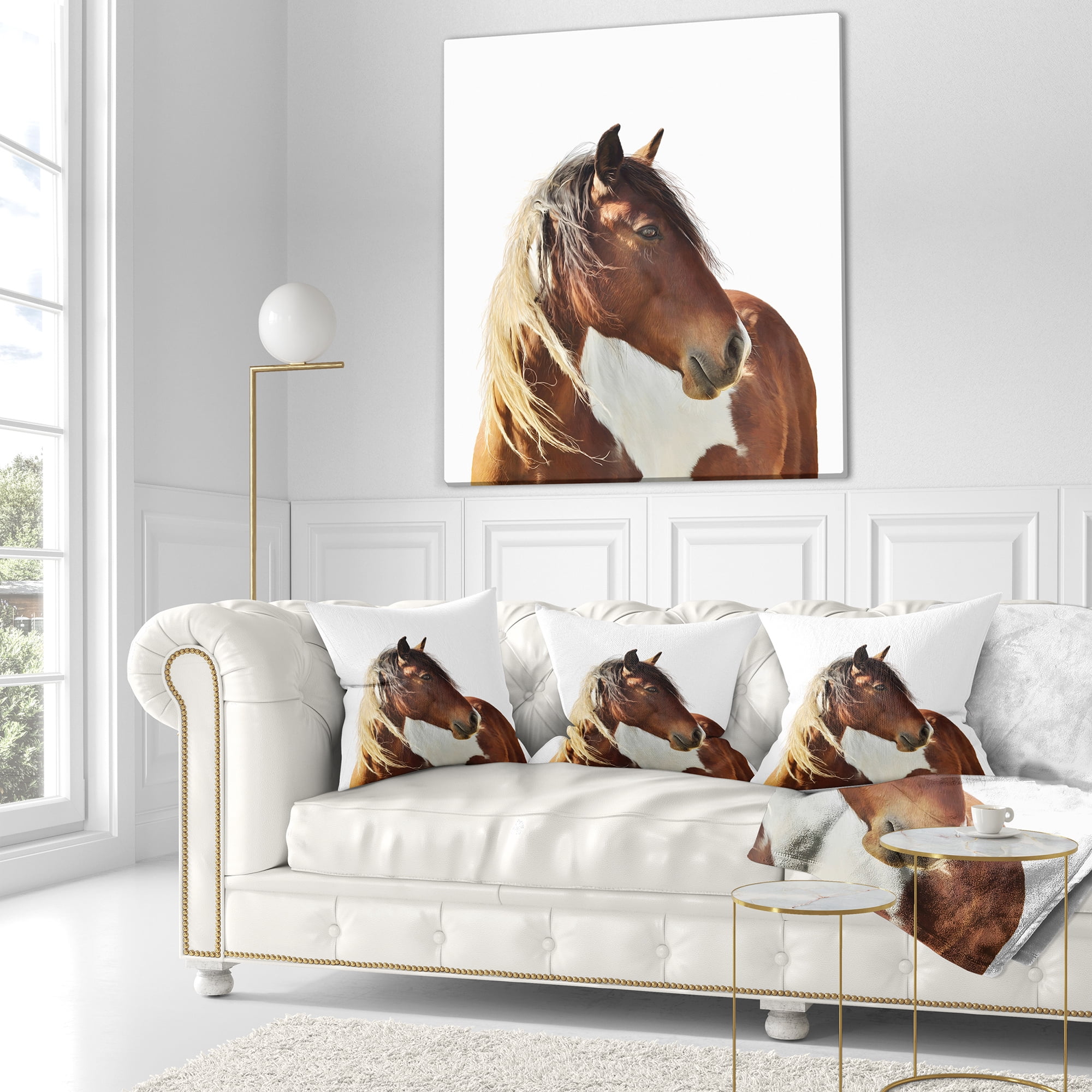 Designart Large Brown Horse Illustration - Animal Throw Pillow - 16x16