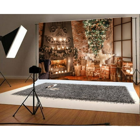 Photography Prop Baby Gift - GreenDecor Polyester Christmas Backdrop 7x5ft Photography Backdrop Xmas Tree Decoration Candles Fireplace Gifts Brick Wall Festival Celebration Studio Photos Video Props Children Baby Kids Portraits