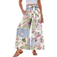 thumbnail image 2 of Womens Beach Wide Leg Pants Elastic High Waist Ties Ruffle Hem Flowy Palazzo Pants with Pockets Light Blue S, 2 of 5