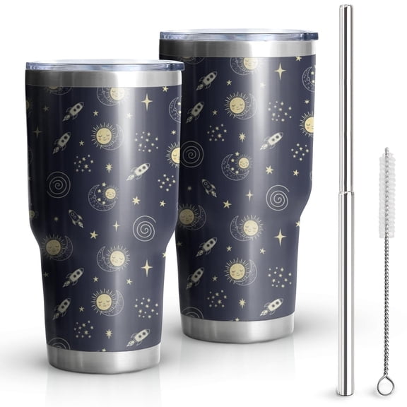 30oz Dark Blue Moon Pattern Tumblers Stainless Steel Tumbler with Lid and Straw,Vacuum Insulated Double Wall Travel Tumbler Cups Mug with Cleaning Brush for Coffee,Tea