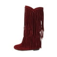 thumbnail image 6 of Xiaoxatg Women's Mid-Calf Boots Plus Size Winter Heel Fringe Inside Booster Mid Length Footwear for Stylish Comfort 6 Red, 6 of 9