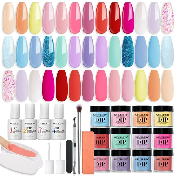 Kit de uñas AZUREBEAUTY Dip Powder, 20 colores, con capa superior/base