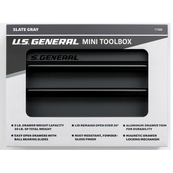 U.S. GENERAL Mini Steel Toolbox, Slate Gray