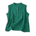 thumbnail image 2 of Women's Plus Size Cotton Linen Tank Top, Half Button Down Sleeveless Cami, V Neck Casual Summer Blouse for Beach, Vacation, Daily Wear and Layering Blackish Green XXXXL, 2 of 4