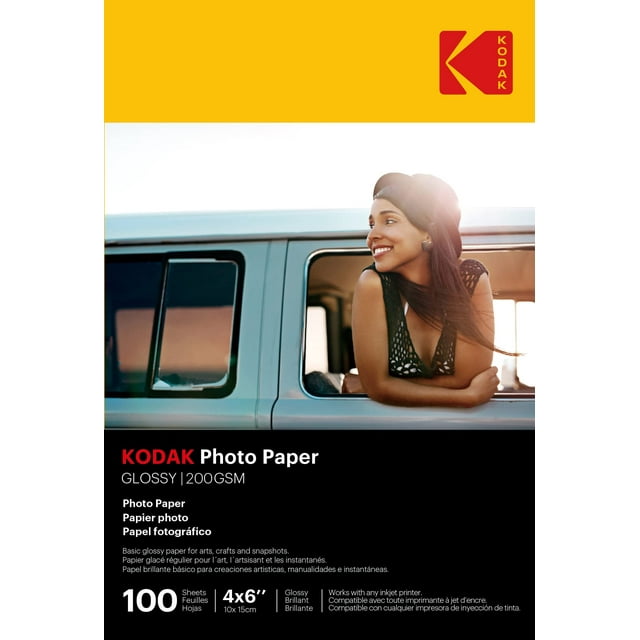 Papel fotográfico KODAK Glossy 4x6, 100 hojas, 200 g/m2, 52 libras