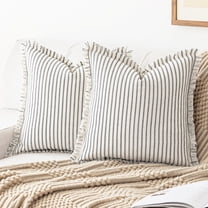 Skodaer 2 Pack Boho Decorative Throw Pillow Covers with Fring Tassel Chic Striped Pillow Case,18"x18",Grey