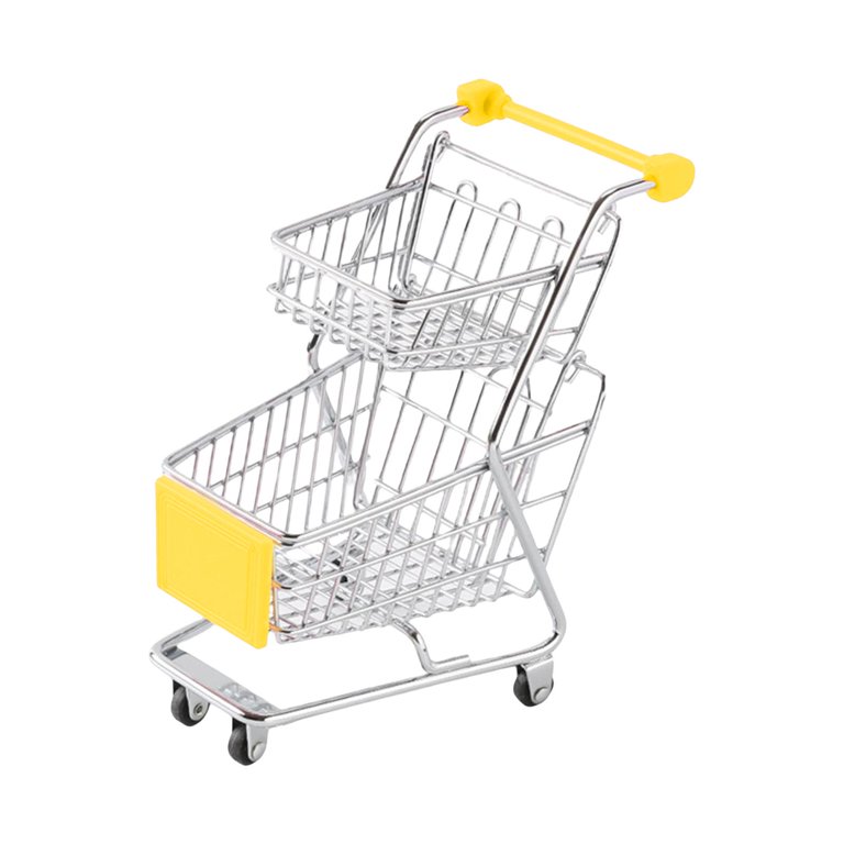 Taotenish Mini Shopping Cart Miniature Supermarket Handcart Shopping Utility Cart Storage Toy for Kids - Yellow