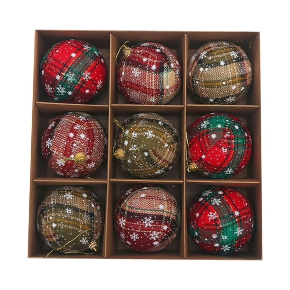 YWIYIUD Christmas PlaidBall Ornaments, Farmhouse Rustic Christmas Hanging Ornaments, 9PCS Shatterproof Plaid ChristmasBall, Vintage Decorations for Xmas Tree Wedding Holiday Party Home Decor