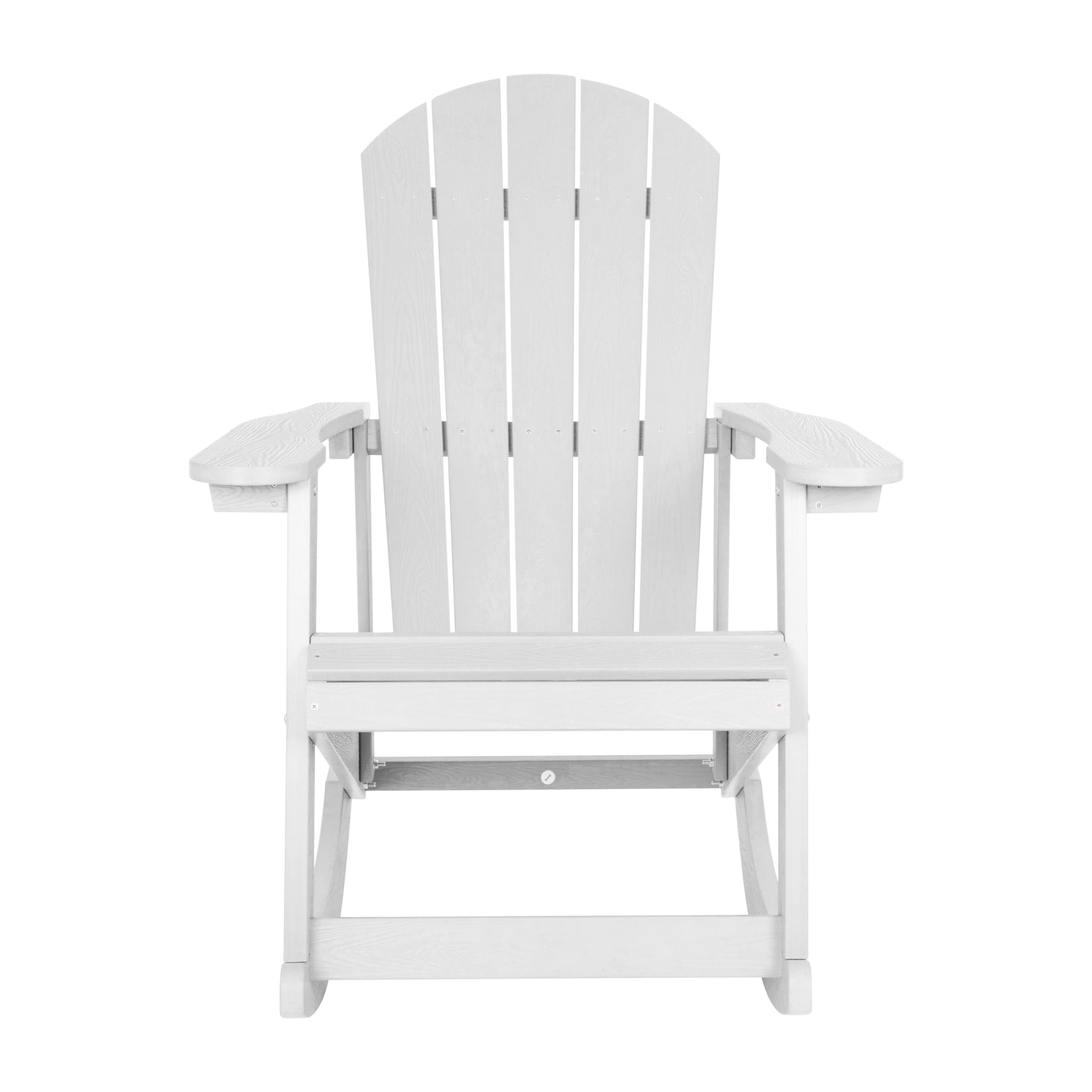 Emma + Oliver Classic All-Weather Poly Resin Rocking Adirondack Chair in White with Stainless Steel Hardware for Year Round Use