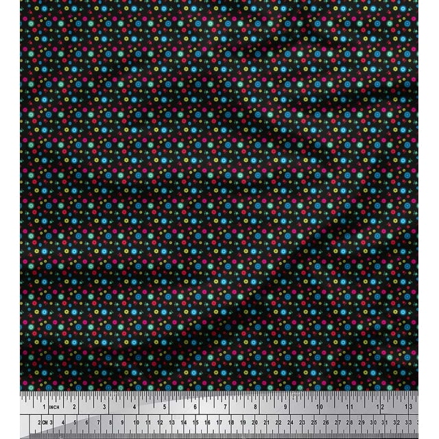 Soimoi Silk Fabric Sun,Leaves & Floral Small Printed Fabric 1 Yard 42 Inch Wide