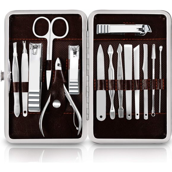 Utopia Care Kit de manicura Cortaúñas para hombres y mujeres Juego de manicura profesional de acero inoxidable de 15 piezas con kit de uñas Kit de pedicura y kit de cuidado de uñas con lujoso estuche