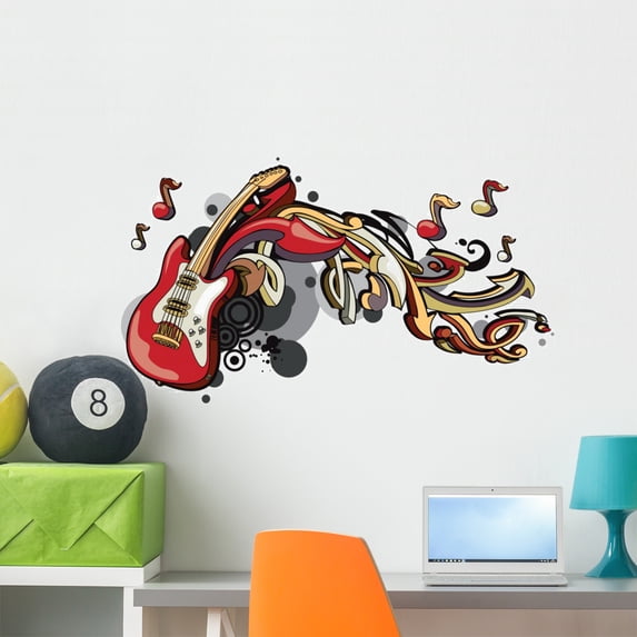 Funky Guitar and Arrows Wall Decal Wallmonkeys Peel and Stick Graphic (36 in W x 20 in H) WM502872