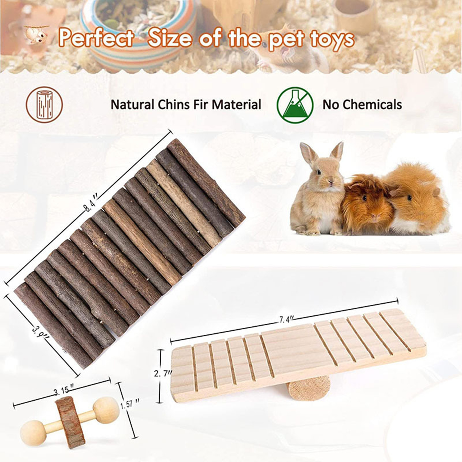 DOPI 8Pcs/Set Hamster Toy Funny Teeth Care Wood Natural Small Animal Play Chew Skewers Toy for Rabbit
