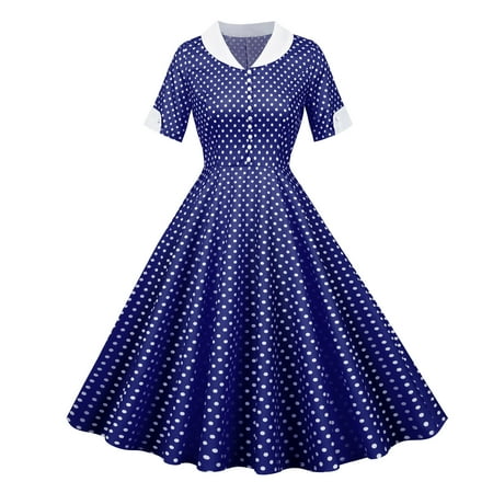 

Dresses for Women 2022 Prom Dress Women Vintage Summer Dot Print Short Sleeve Leisure Evening Party Prom Dress Sundresses for Women Valentines Day Dress Clearance 2023 Blue 2XL