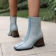 thumbnail image 5 of NECHOLOGY Botas Mujer Adulto Femenino Zapatos Botines mujer Botas de mujer de tela con punta cuadrada y tacón grueso Bloques de color Botas de tamaño mediano y grande Botines Botas (Blue, 7.5), 5 of 7