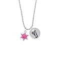 thumbnail image 2 of Delight Jewelry Hot Pink Snowflake with Hot Pink Crystal Silvertone Script Initial Disc - G - Charm Necklace, 20"+3", 2 of 4