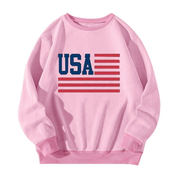 Women Crew Neck Pullover off The Shoulder Sweatshirt for Women Plus Size U.S.A Letter Graphic Thermal Print Hoodie S