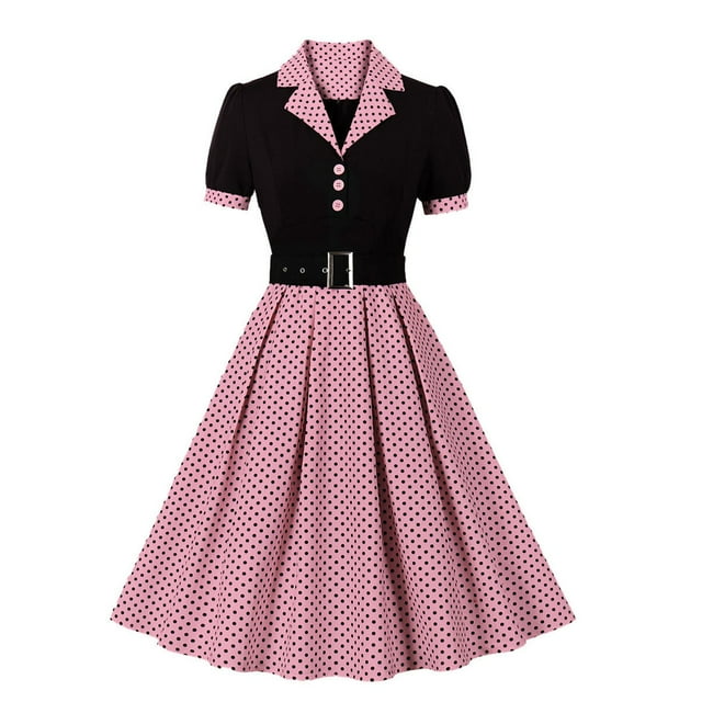 WILLBEST Vestidos Casuales para Mujer, Nuevos Vestidos Negros con Bordado y Costuras, Estilo Retro de Otoño, de Manga Corta, Sexys para Club Chica