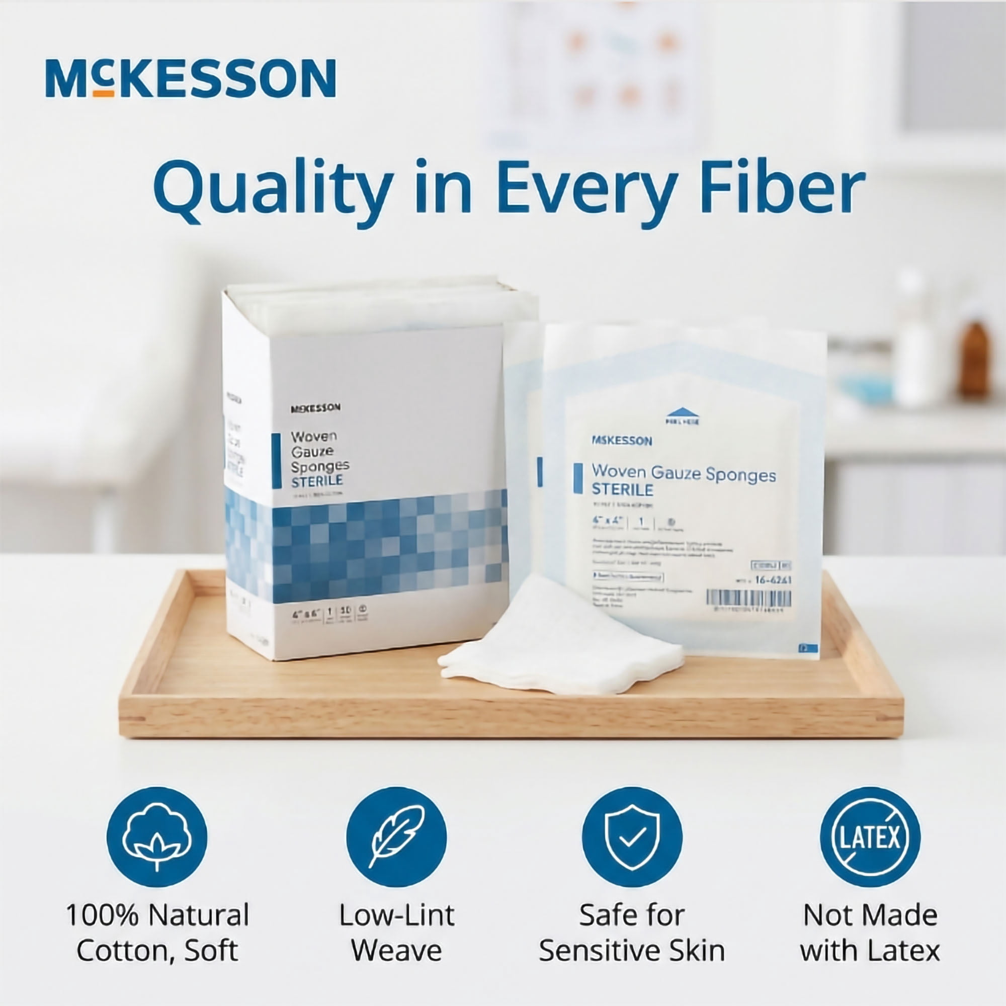 McKesson Woven Gauze Sponges, 12-Ply, Sterile - Cotton, 4 in x 4 in, 50 per Pack, 24 Packs, 1200 Total