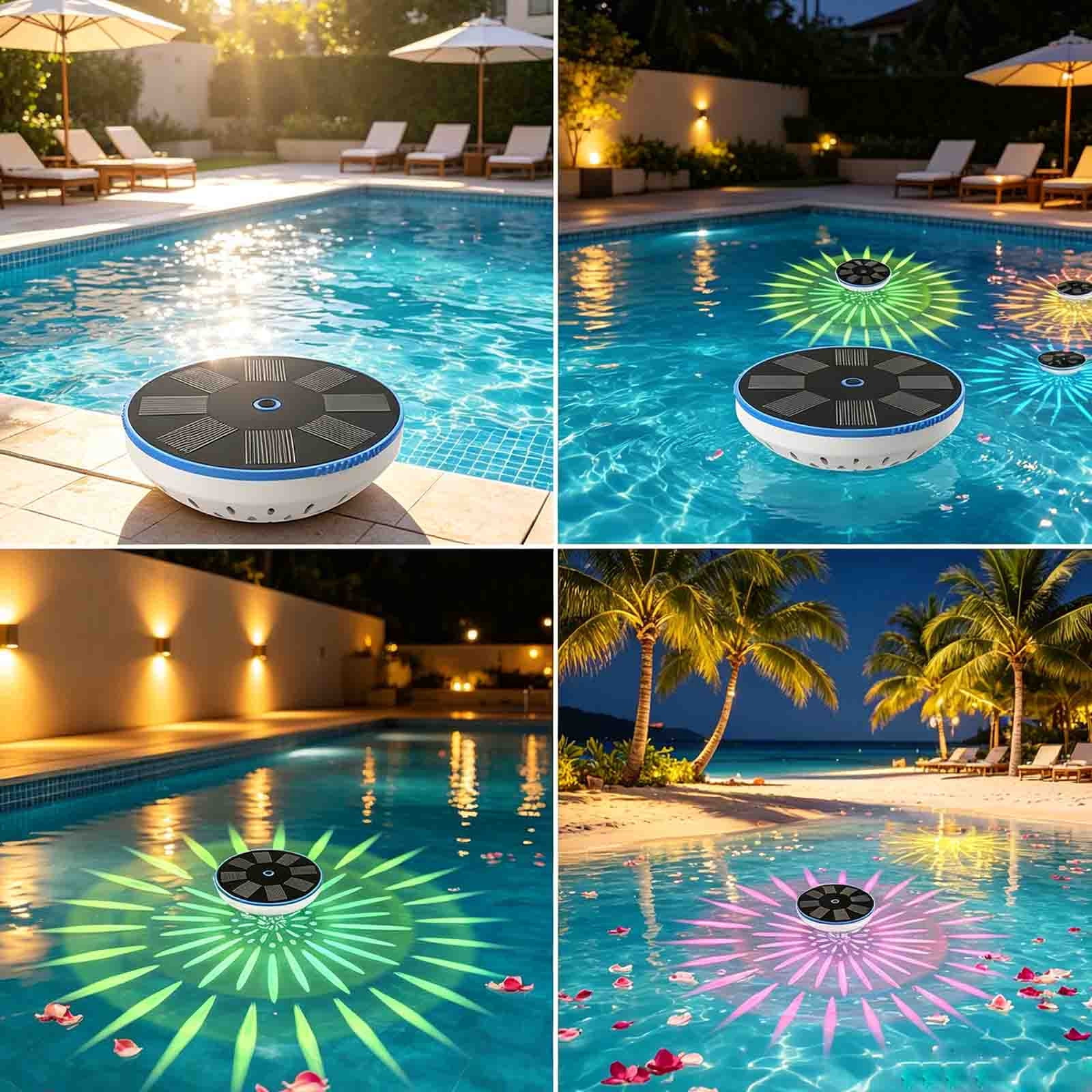 Eolstice Solar Fountain, Solar-Powered Water Spout with LED Light and 5 Nozzles, Water Shortage Sensor for Bird Bath, Outdoor Garden Courtyard Swimming Pool Decor