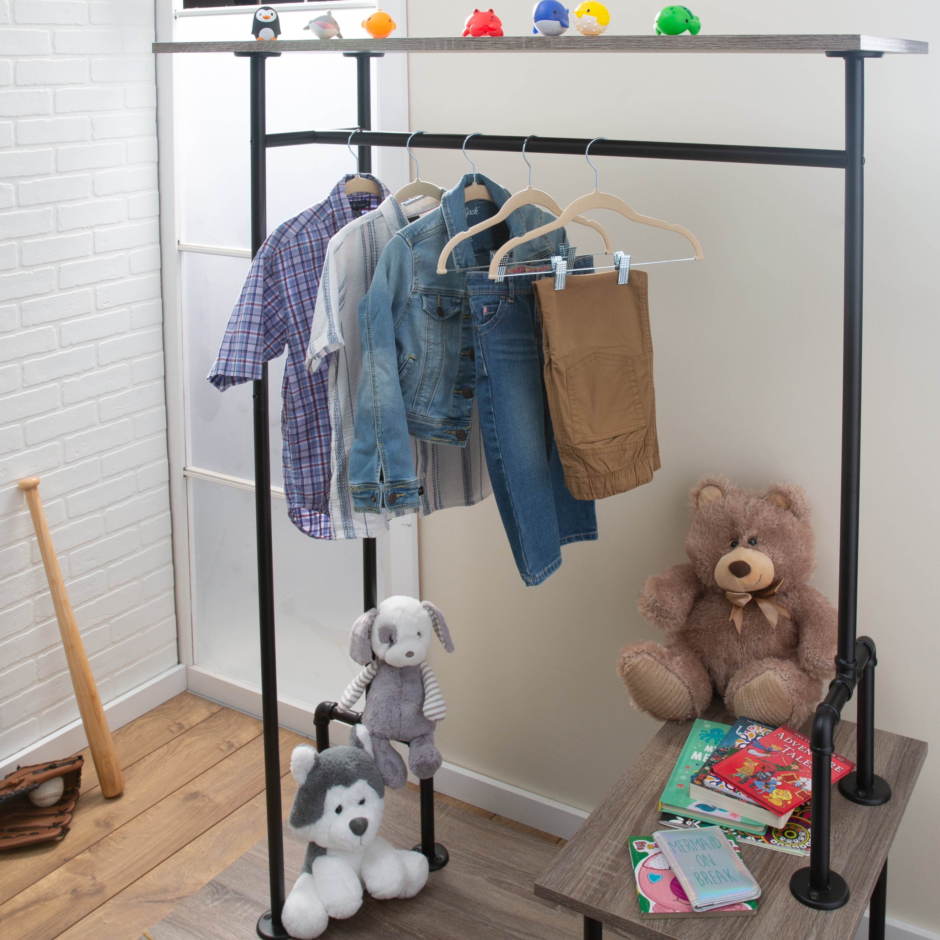 Simplify Kid's Plastic, Fabric, Metal Clothing Hangers with Clips, 6 Pack