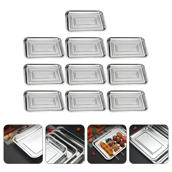 CIMAXIC 10pcs Large Steel Tray Rectangular Shape for Side Dish Holder and Family Gathering