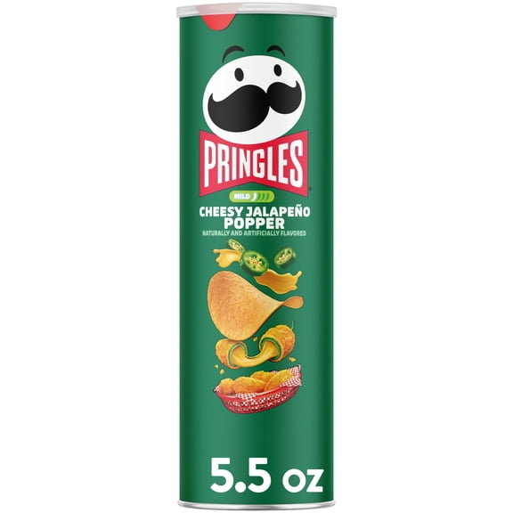 Pringles Cheesy Jalapeno Popper Potato Crisps Chips, Lunch Snacks, 5.5 oz Canister